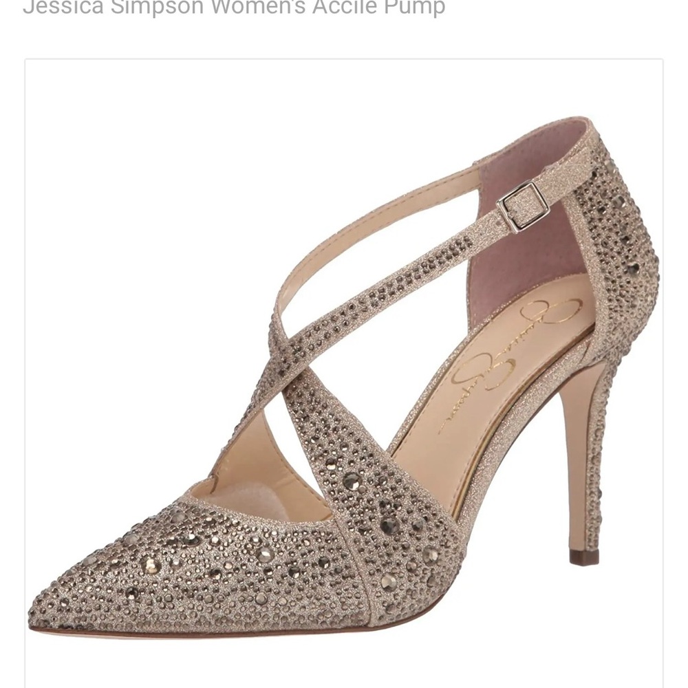 Jessica Simpson Crystal-Embellished Metallic Pump in Champagne